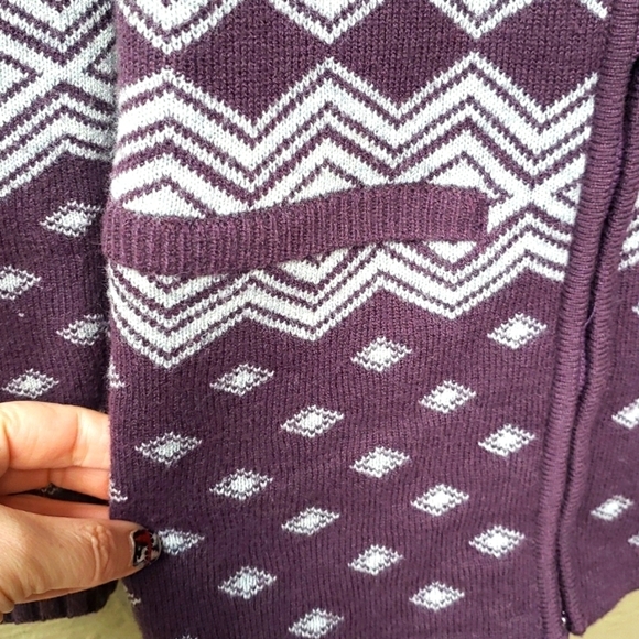 Athleta Purple and White Fair Isle Teton Wool Blend Full Zip Sweater M - Picture 5 of 9